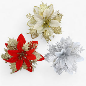 home & garden : Kunstkerstbloemen met Glanzend Goudpoeder - Elegantie voor Kerstmis - Zilverkleurig in van Pantino