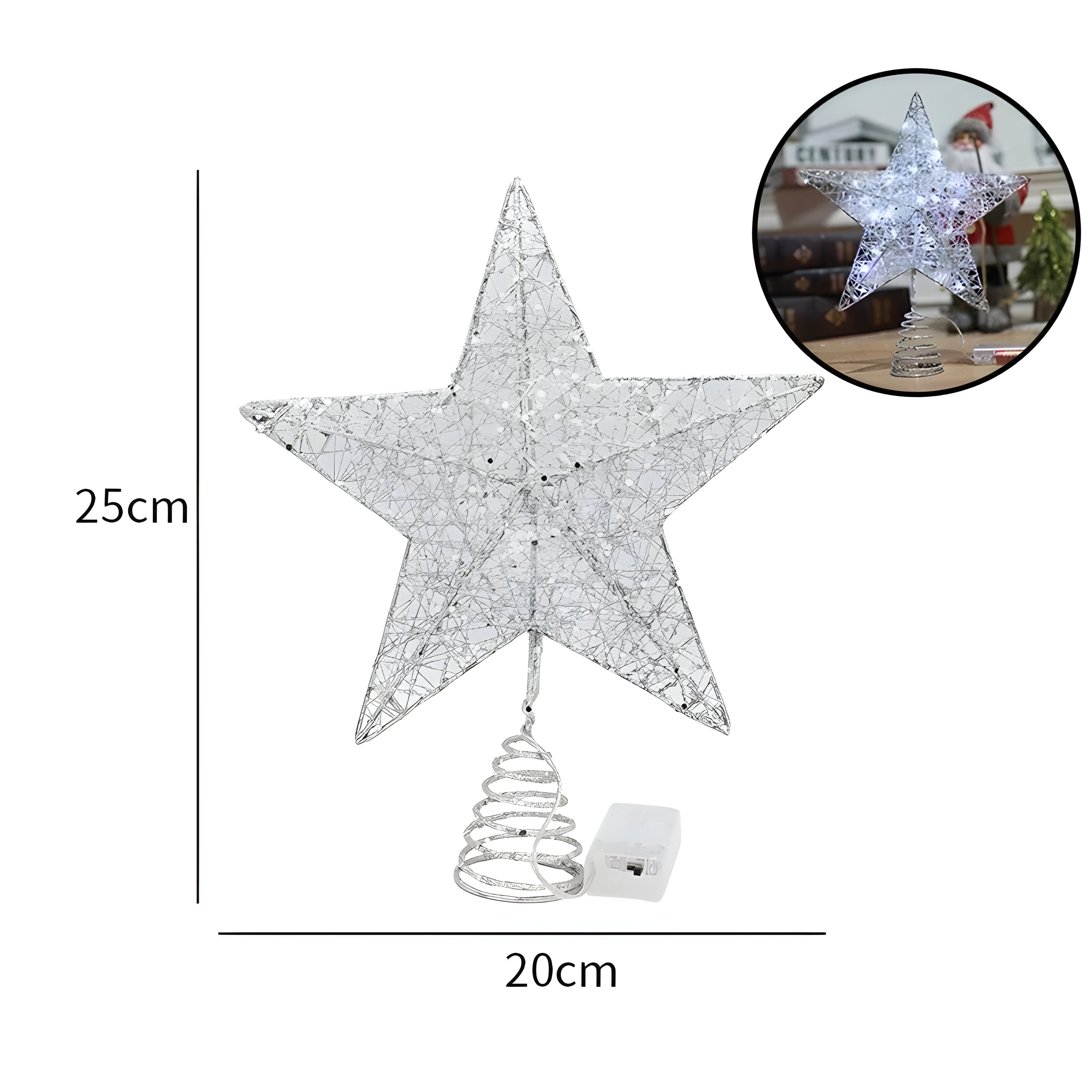 home & garden : Sterrenachtige Elegant - Bovenste Ster Ornamenten Kerstlicht - Verlicht Uw Eindejaarsfeest in 20cm Zilver van Pantino
