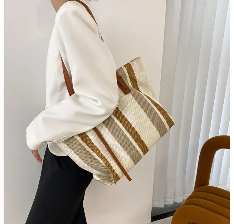 bags : Gestreepte Shopper Dames - Trendy Must-Have Shopper - Canvas in van Pantino