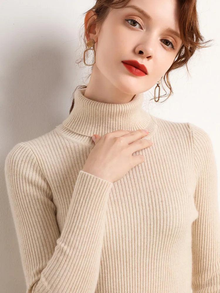 Sweater : Sweater Khaki - Helia Turtleneck with Cashmere in APRICOT One Size (40-60kg) van Pantino