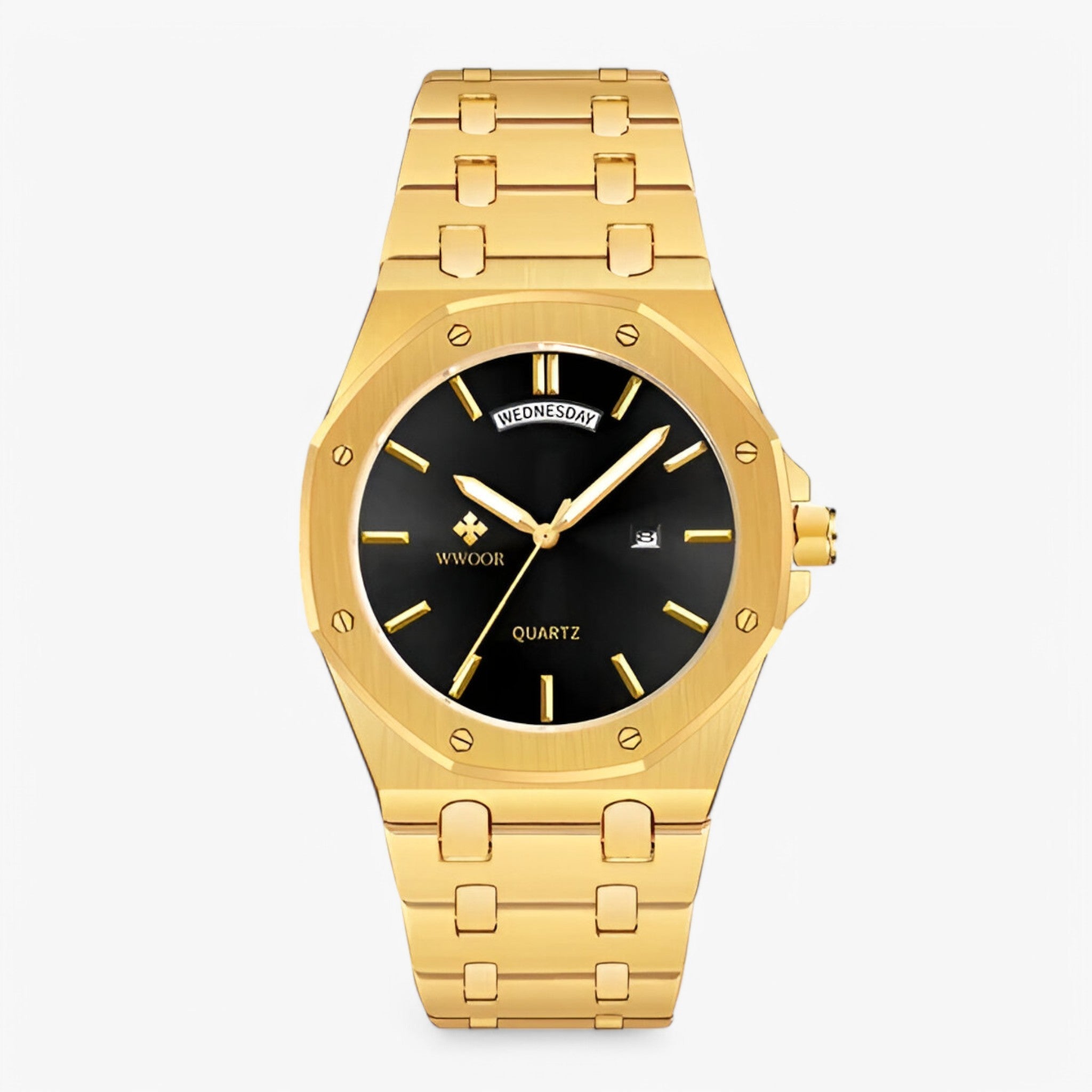 watches : Horloge Zwart Wit - Luxe Sporthorloge van Roestvrij Staal in zwart goud van Pantino