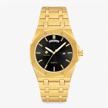 watches : Horloge Zwart Wit - Luxe Sporthorloge van Roestvrij Staal in zwart goud van Pantino