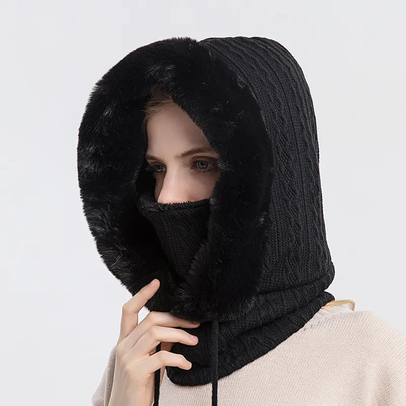 Hat : Cap Khaki - Warme Winter Capuchon in Zwart van Pantino