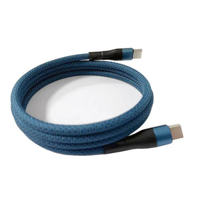 gadgets : Magnetische USB-C Kabel - Kabelrommel Vrij Flexibel - Nylon in Blauwe kabel met USB-C en USB-C 1m van Pantino