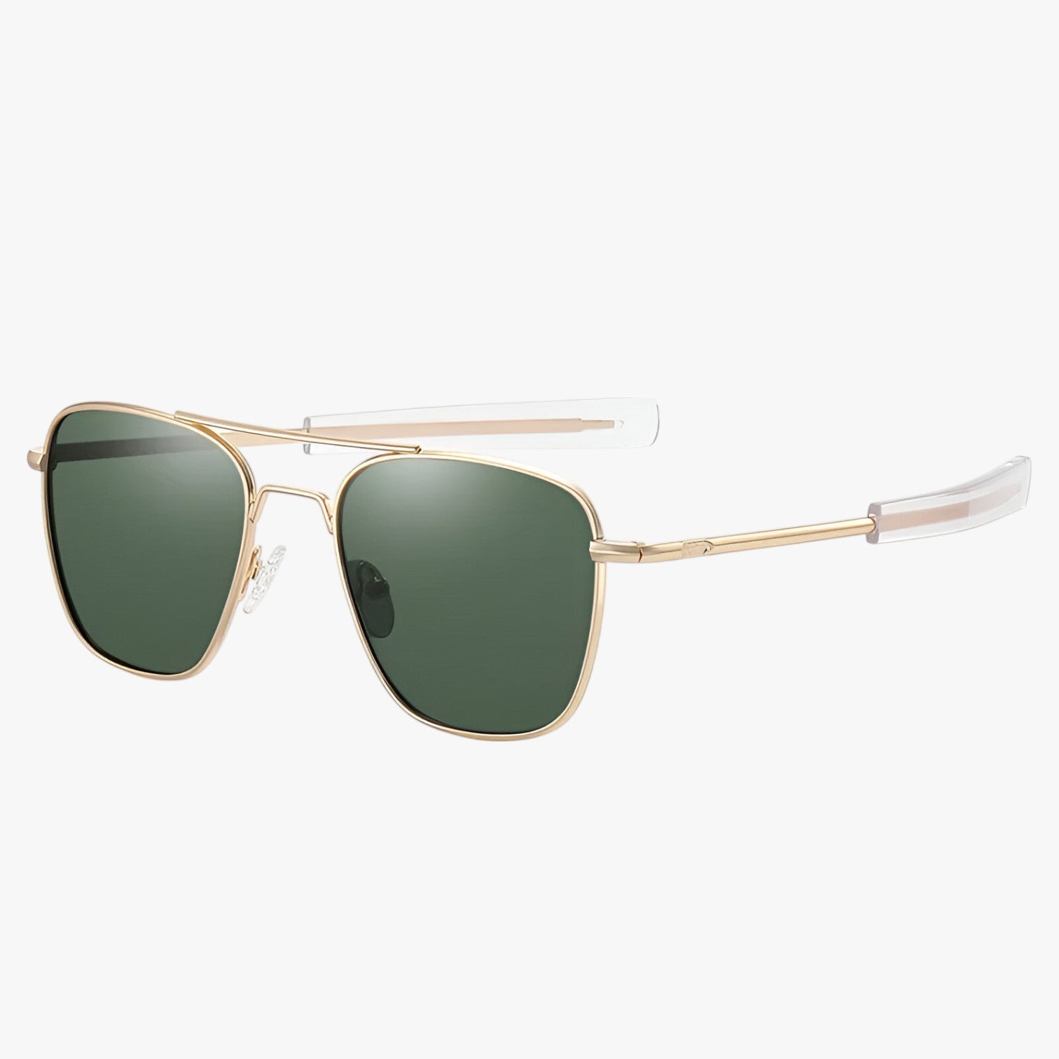 Sunglasses : Vintage Zonnebril van Licht Metaal - Zwart Wapen in Groen Goud Gepolariseerd van Pantino