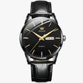 Heren Horloge Klassiek Slank van Echt Zwart Leer, Elegant en Waterdicht