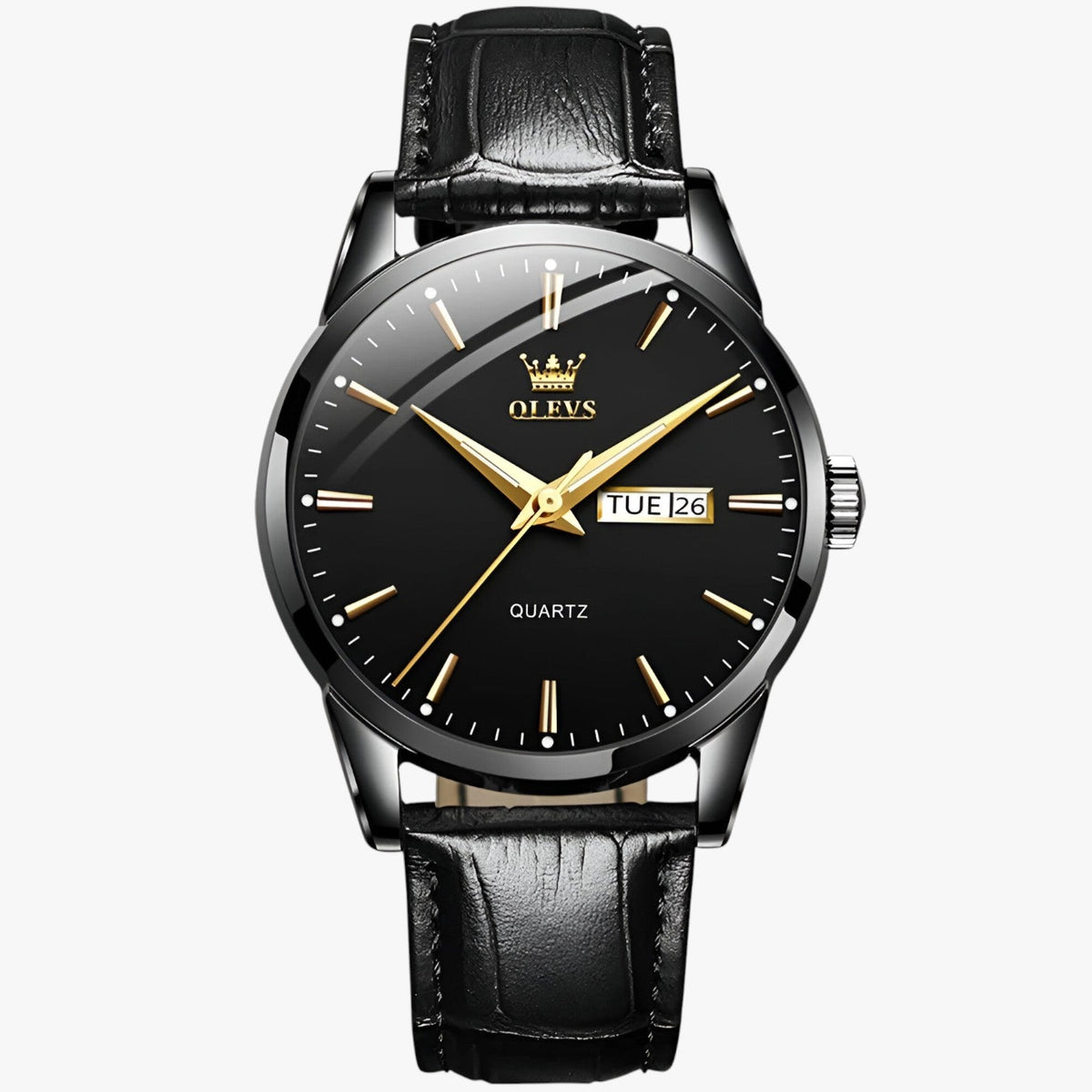 Heren Horloge Klassiek Slank van Echt Zwart Leer, Elegant en Waterdicht
