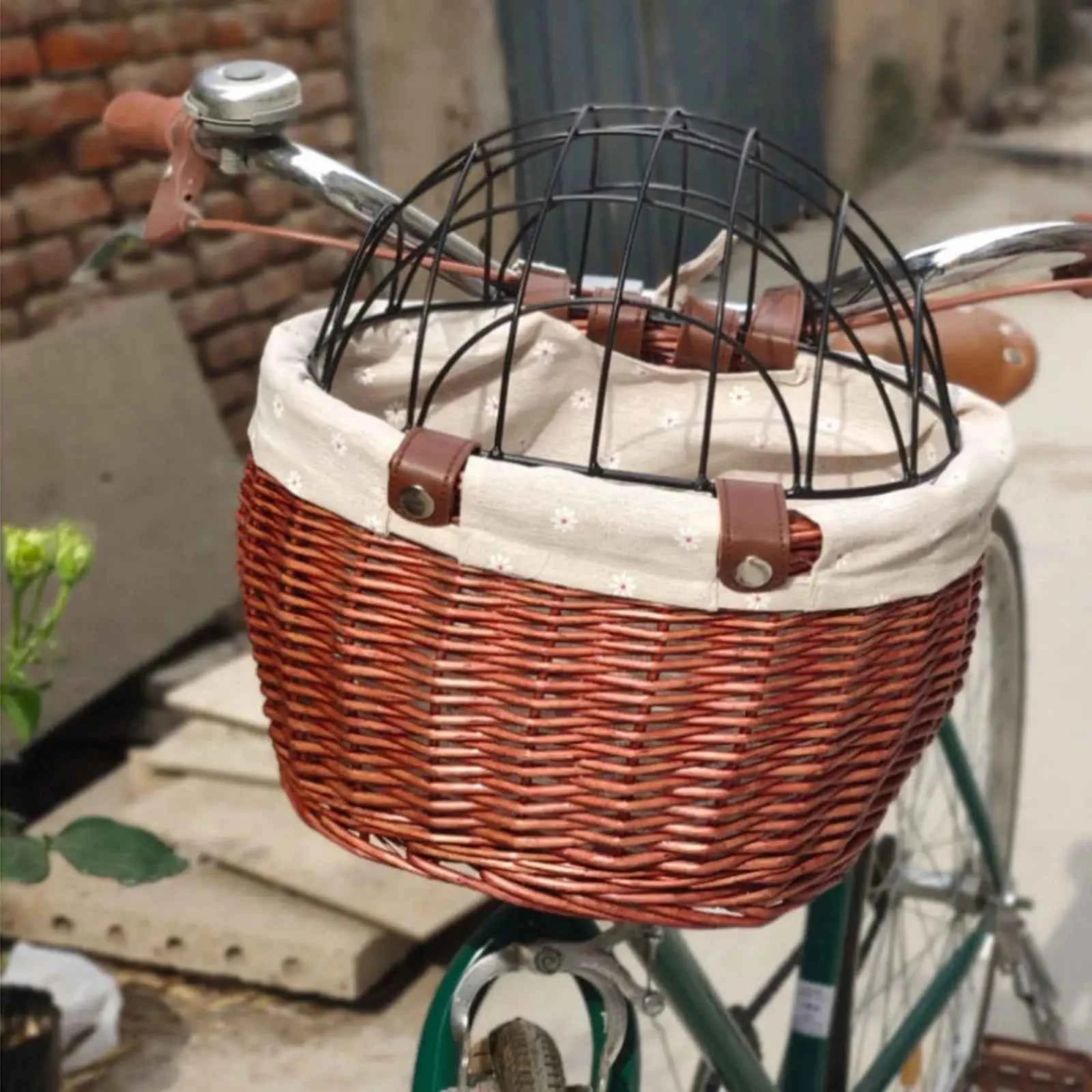 Pets & Supplies : Rieten Fietsmand Voor voor Kleine Honden met Afneembaar Veiligheidsrooster in Marron van Pantinoshop