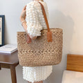Stro Tas Dames Beige - Chique Leren Riemen Zomer - Stro