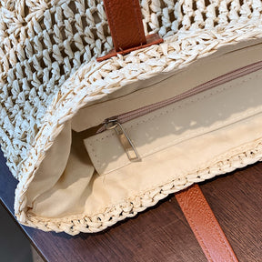 bags : Stro Tas Dames Beige - Chique Leren Riemen Zomer - Stro in van Pantino