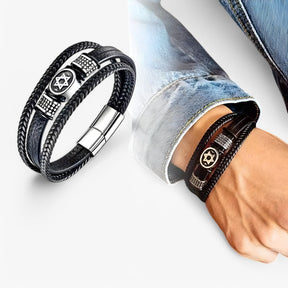 Bracelet : Stijlvol Meergaten Lederen Armband met Magneetsluiting - Zwart in van Pantino