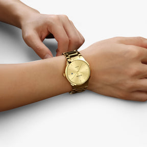 watches : Heren Horloge Zwart Goud Edelstaal - Klassiek Polshorloge 42mm voor elke gelegenheid in van Pantino