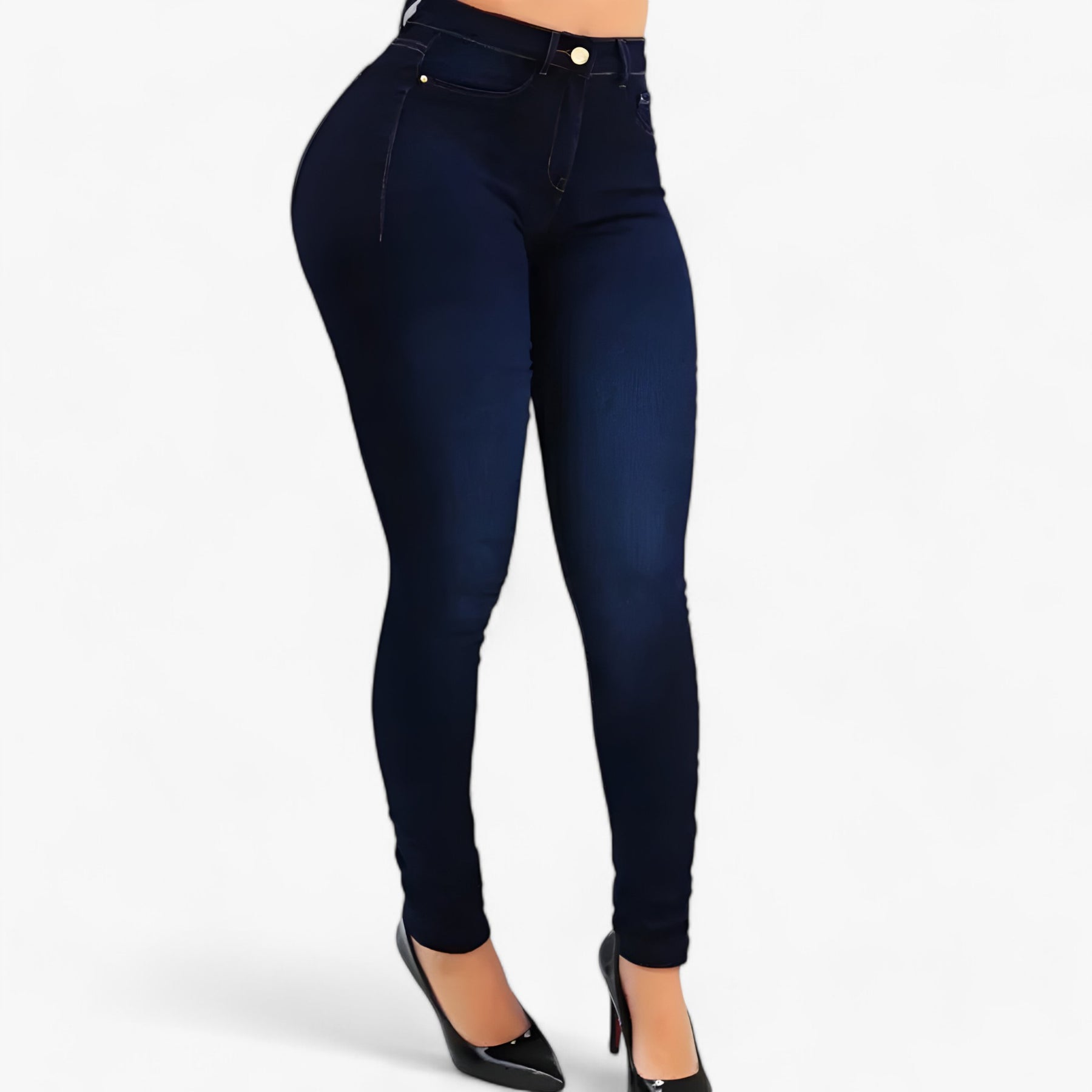 Jeans : Jeans met Hoge Taille - Stijl en Comfort Cultiveren - Donkerblauw in van Pantino