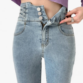 Jeans : Jeans Grijs 3 Knoppen - Skinny Koker - Slanke Stretch voor een Flatterende Pasvorm in Lichtblauw 3 Knoppen van Pantino