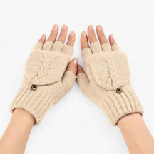 Gloves : Handschoenen Dames Donkerroze - Dikke Omgeslagen Gebreide voor - Voor Koud Weer in Beige Één maat van Pantino