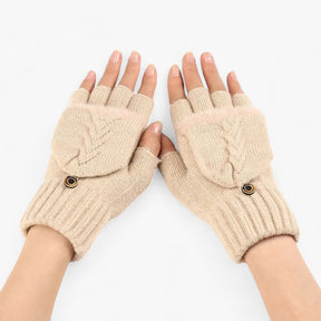 Gloves : Handschoenen Dames Donkerroze - Dikke Omgeslagen Gebreide voor - Voor Koud Weer in Beige Één maat van Pantino