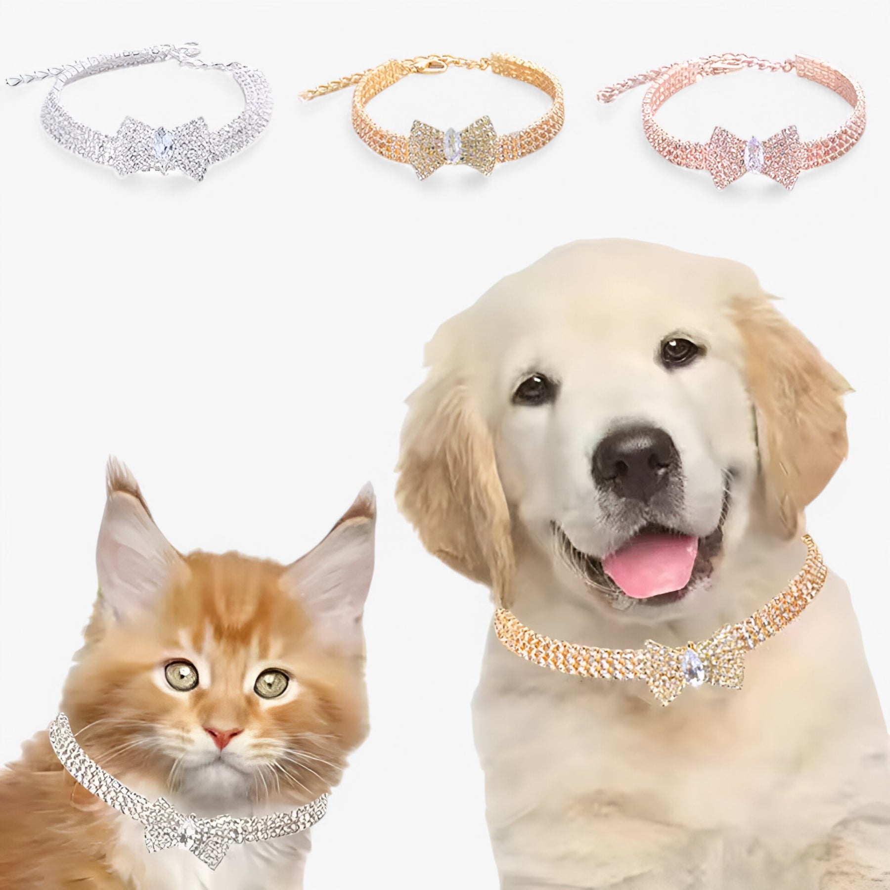 pets : Bling Kattenhalsband met Strik en Kristallen - Goud in van Pantino