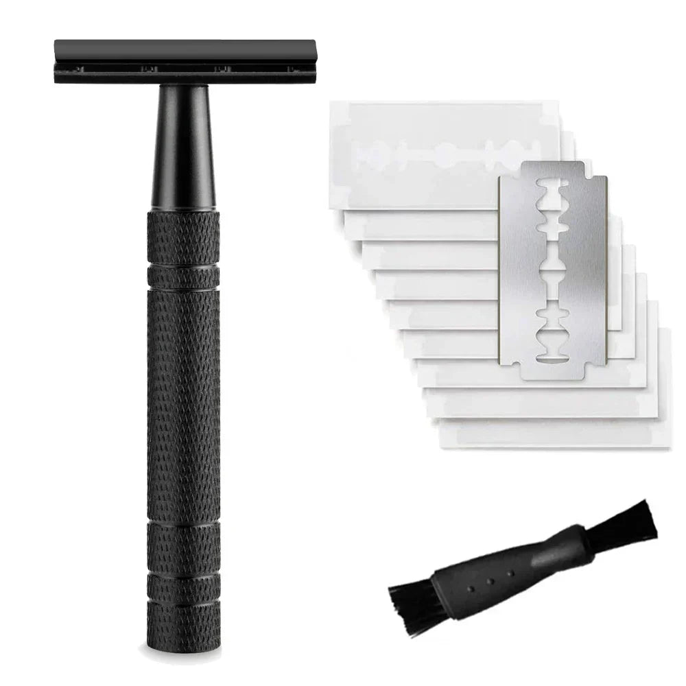 Safety Razor Set : SmoothShave Veiligheidsscheermes + 10 Premium Mesjes - Goud in Zwart (+10 messen) van Pantino
