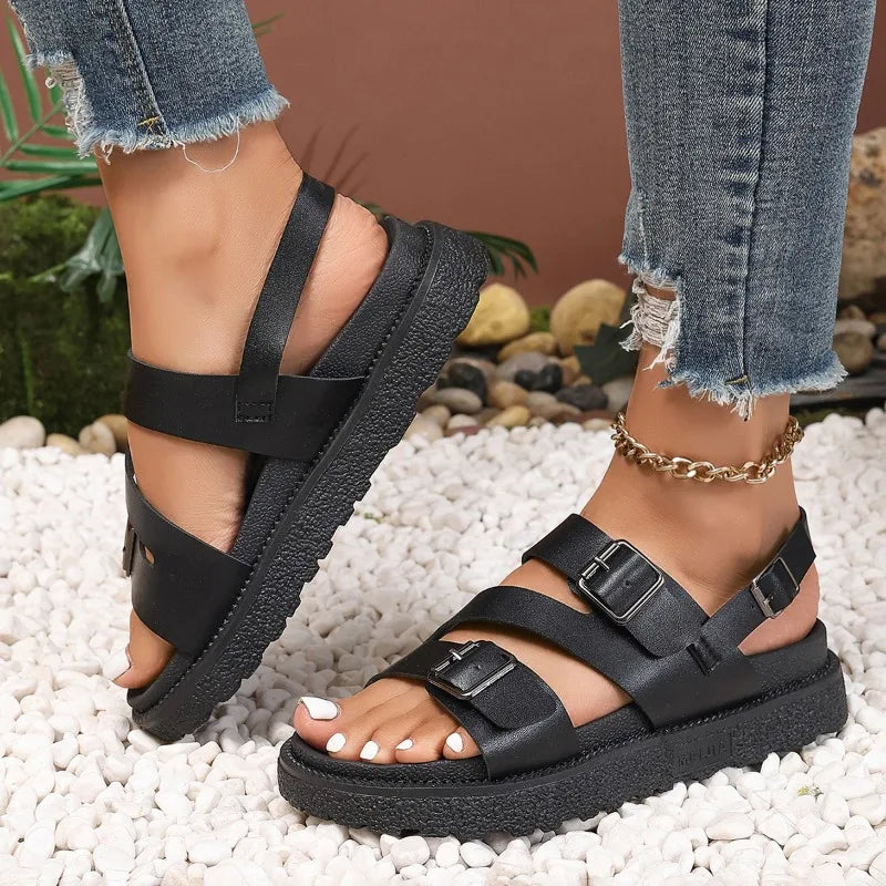 Sandals : Sandalen Zwart - Vegan Leren voor de Zomer in van Pantino