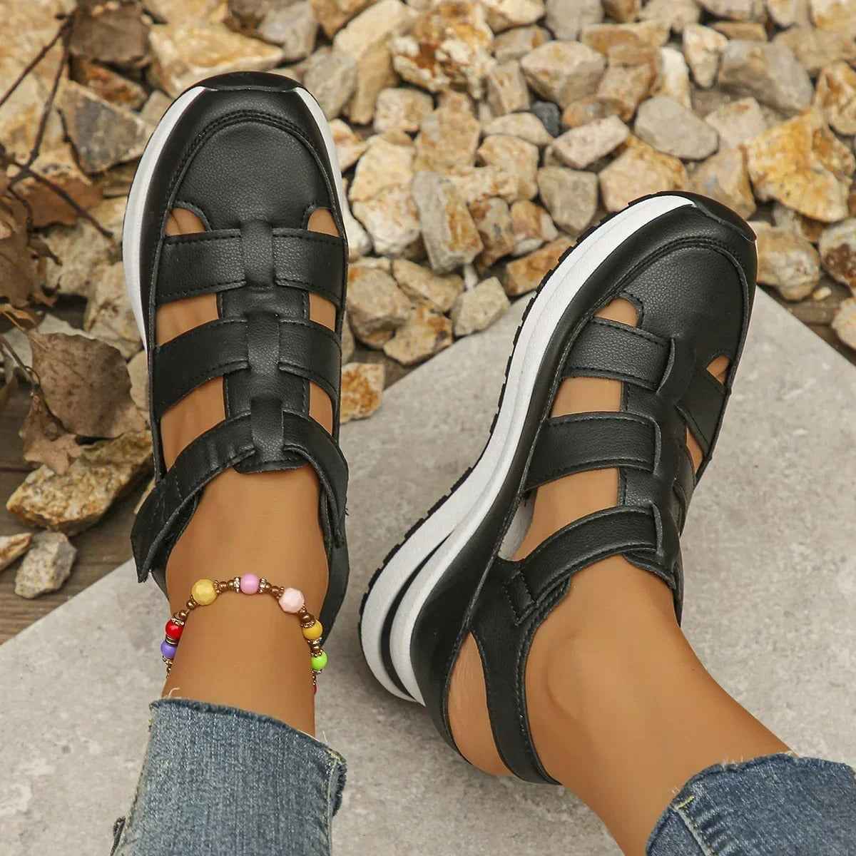 Sandales pour femmes : Sandales Femme Confort Cuir Noir Élégantes & Ergonomiques in van Pantino