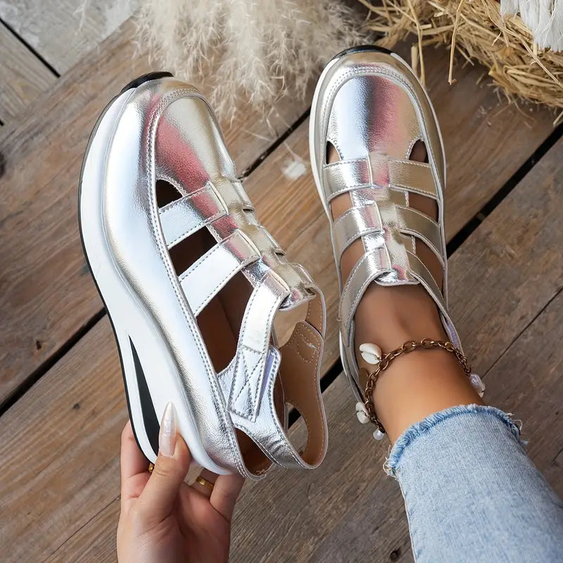 Sandales pour femmes : Sandales Femme Confort Cuir Noir Élégantes & Ergonomiques in Argent van Pantino