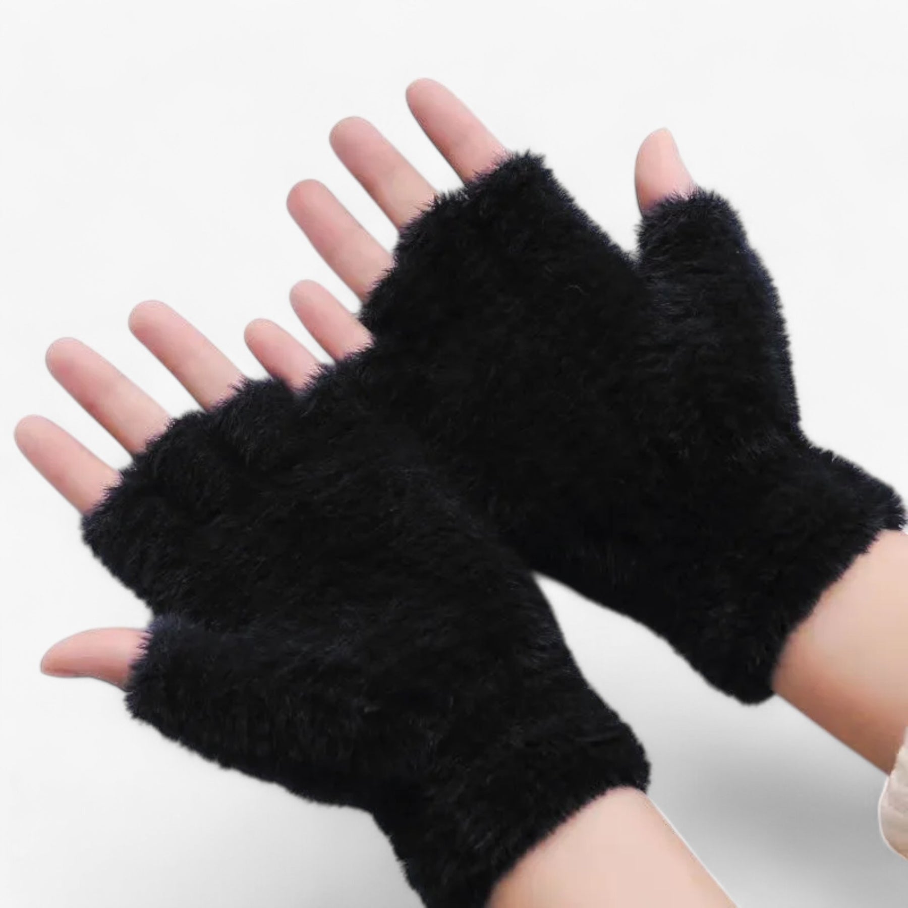 Gloves : Handschoenen Grijs - Halfvinger Imitatie Mink - Warmte & Touchscreen Gemak in Zwart van Pantino