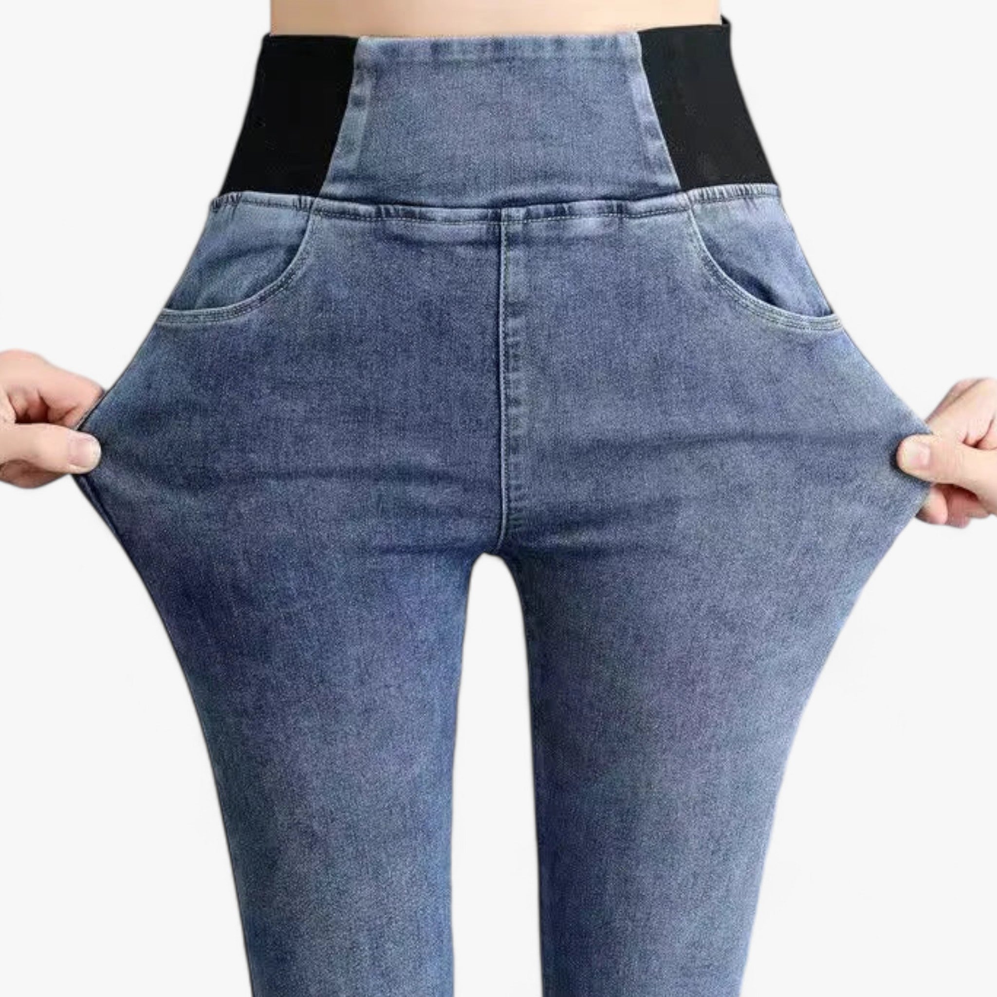 Jeans : Jeans Zwart Grijs - Vintage Gewassen - Hoge Taille & Stretch Comfort in Retro blauw van Pantino