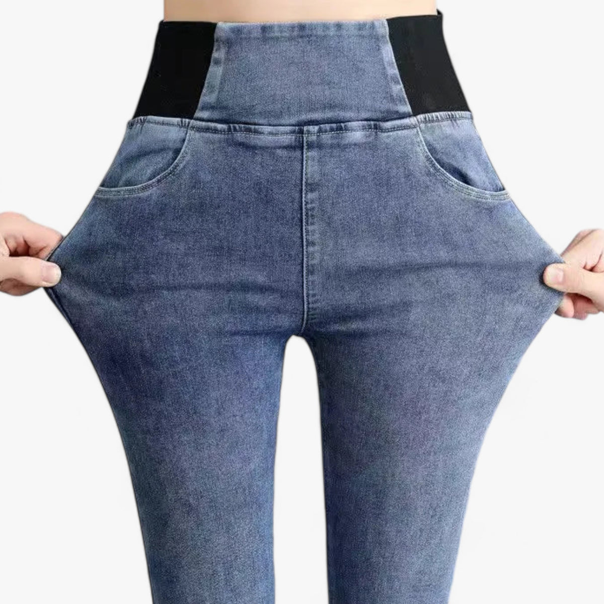 Jeans : Jeans Zwart Grijs - Vintage Gewassen - Hoge Taille & Stretch Comfort in Retro blauw van Pantino