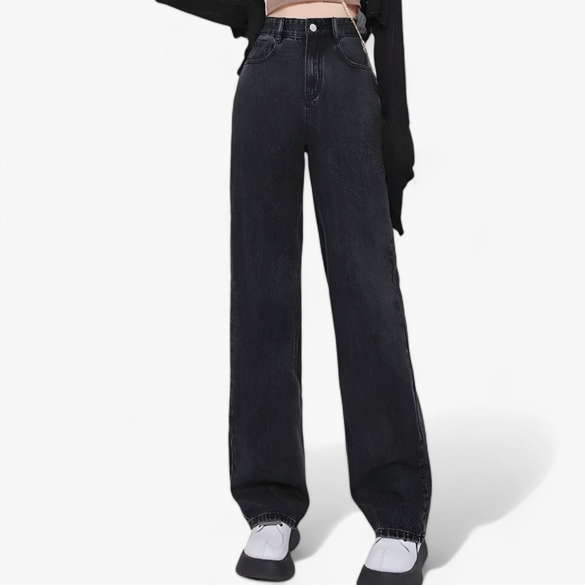 Jeans : Denim met Wijde Pijpen - Klassieke Pasvorm en Dagelijks Comfort - Zwart in Zwart van Pantino