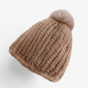 Hat : Hoed Zwart - Luxe Marterbont - Winterse Warmte & Elegantie in Lichtbruin Één maat van Pantino