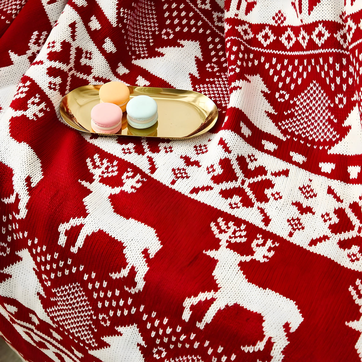 home & garden : Nordy Gebreide Deken met Scandinavische Kerststreep - Knusse Plaid voor Thuis en op Kantoor - Rood in van Pantino