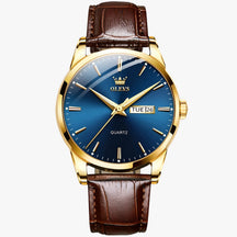 watches : Heren Horloge Goudwit - Klassiek, Waterdicht & Lederen Band - Ideaal voor dagelijks gebruik in Goudblauw van Pantino