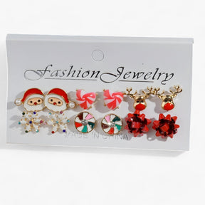 Earrings : Set van 6 Paar Kerstoorbellen - Sprankelende Ontwerpen in Zirkonia in 3 van Pantino