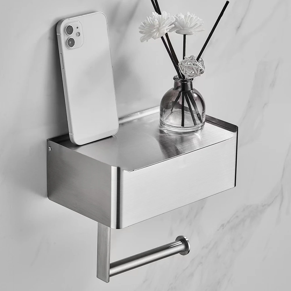 home & garden : Elegante Toiletpapierhouder Zwart - Modern Design Badkamer - RVS in Zilver van Pantino