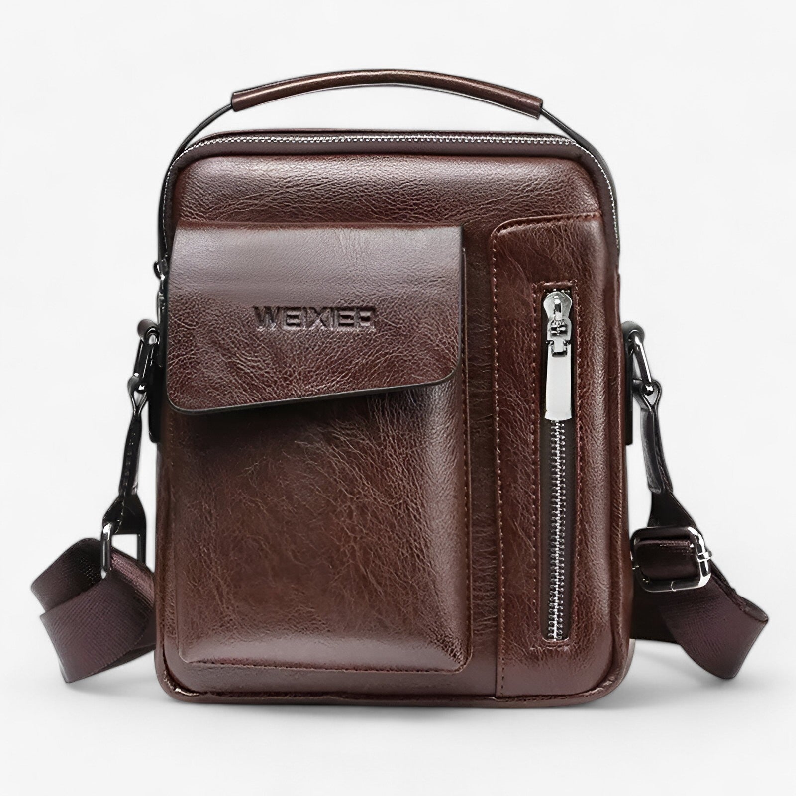 bags : Schoudertas Heren Zwart - Vintage PU Leer - Compact & Stijlvol voor Werk/Vrije Tijd in Bruin van Pantino