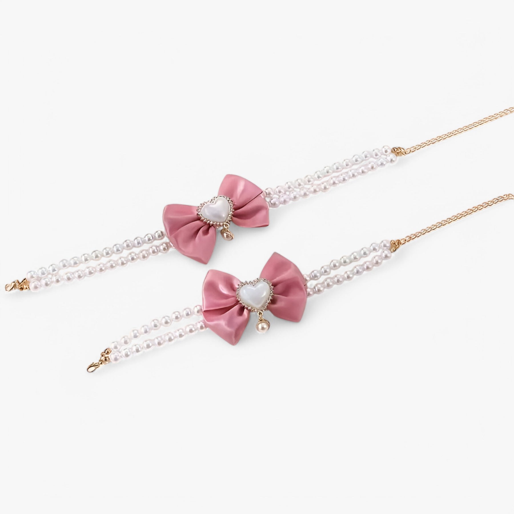pets : Verstelbare Dubbele Laag Halsband met Hart Hanger - Roze Kleur in van Pantino