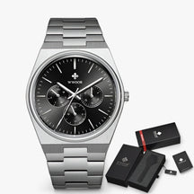 watches : Stalen Horloge met Saffierglas - Wit Zilver met Doos in zwart zilver met doos van Pantino
