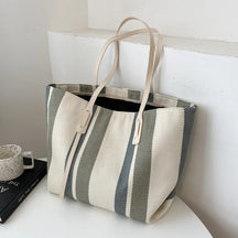 bags : Gestreepte Shopper Dames - Trendy Must-Have Shopper - Canvas in White van Pantino