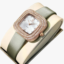 watches : Elegante Vierkant Leren Horloge - Wit in groen van Pantino