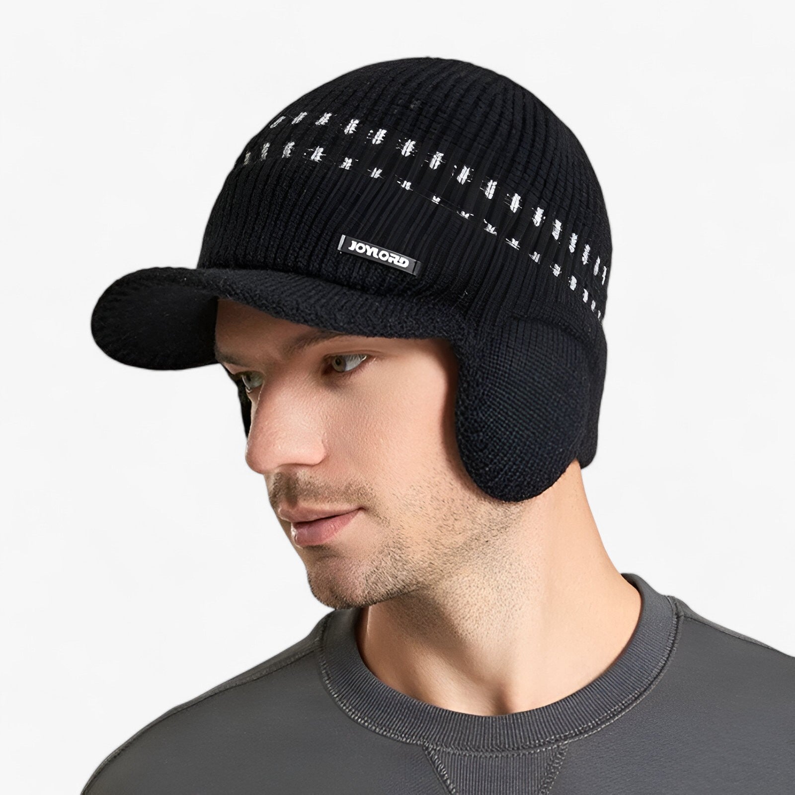 Beanie with Earflaps : Cap Zwart - Warme Stijl - Gebreide met Oorflappen in zwart van Pantino