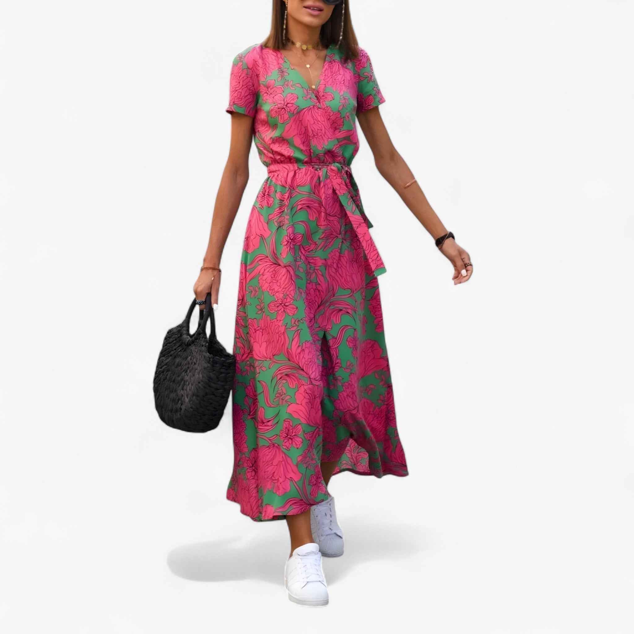 Elegante damesjurk Nery met diepe V-hals, Casual zomeravondjurk