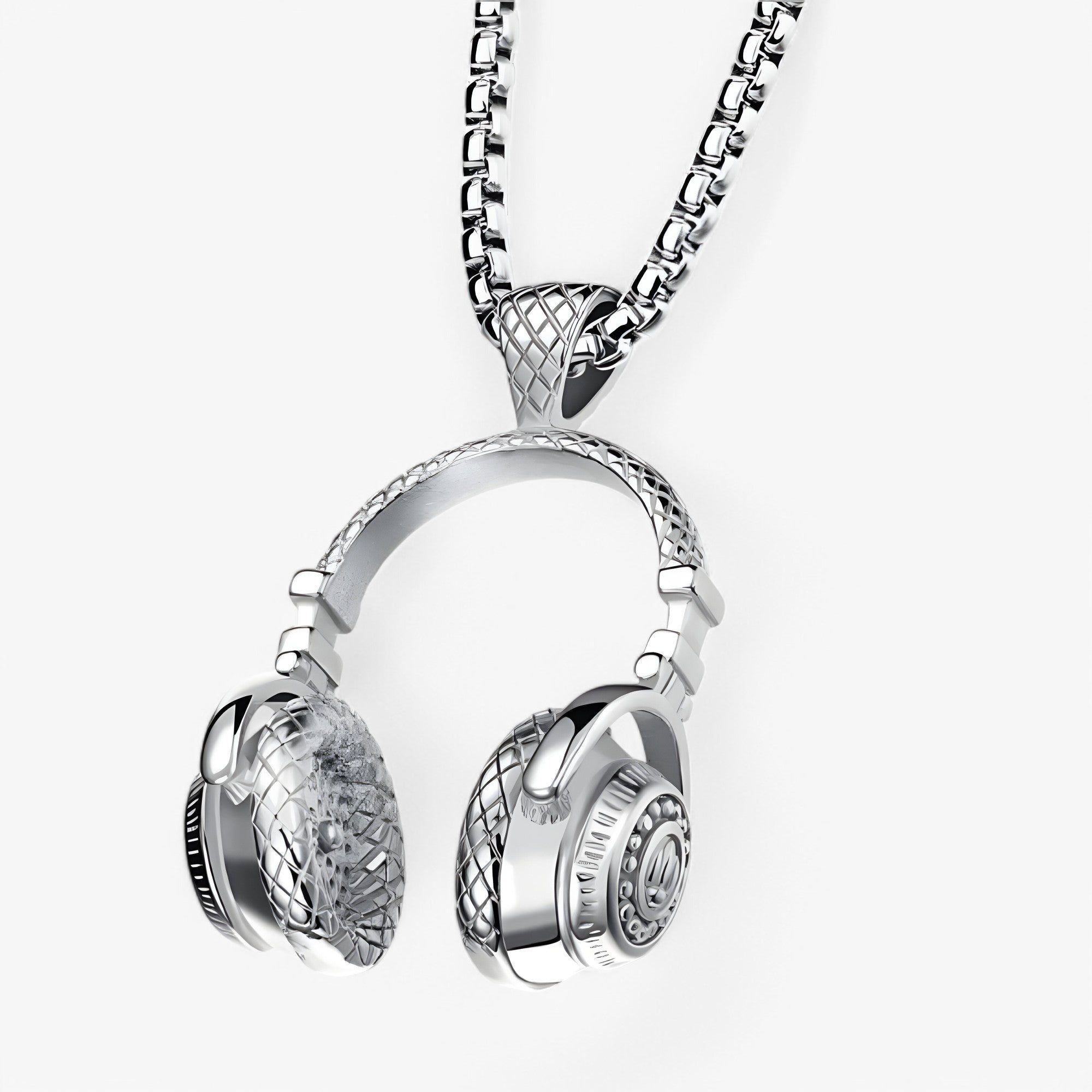 Necklace : Punk Hoofdtelefoon Ketting - Cool en Stijlvol Statement - Zwart Versterkt in zilverkleur van Pantino