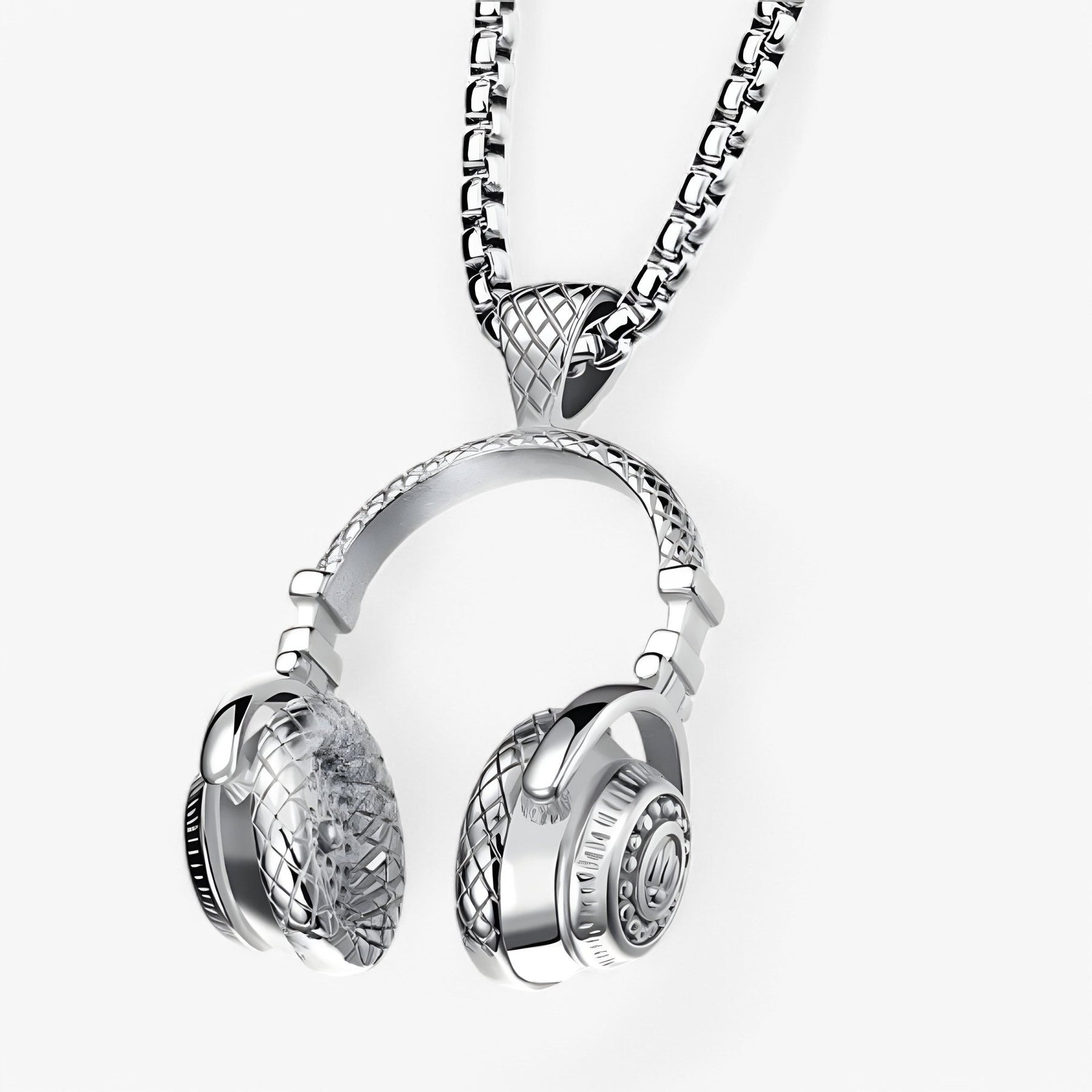 Necklace : Punk Hoofdtelefoon Ketting - Cool en Stijlvol Statement - Zwart Versterkt in zilverkleur van Pantino