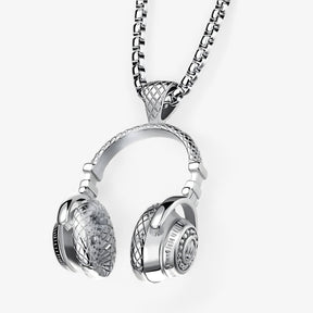 Necklace : Punk Hoofdtelefoon Ketting - Cool en Stijlvol Statement - Zwart Versterkt in zilverkleur van Pantino