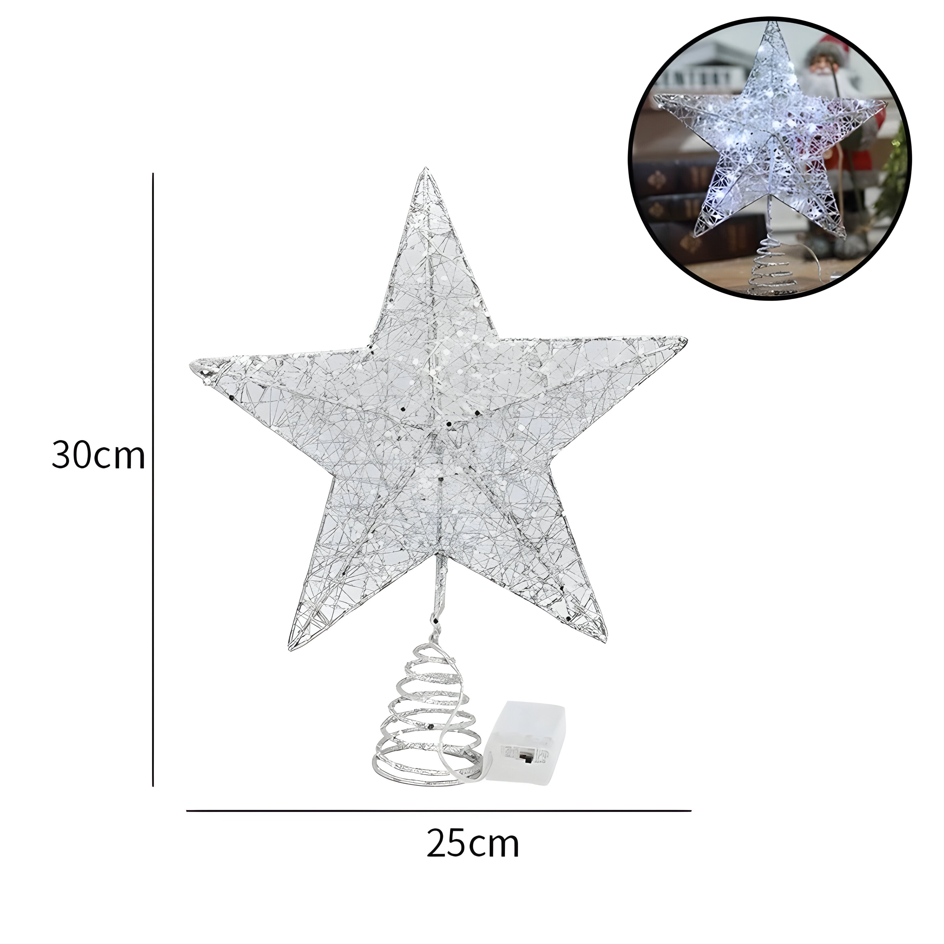 home & garden : Sterrenachtige Elegant - Bovenste Ster Ornamenten Kerstlicht - Verlicht Uw Eindejaarsfeest in 25cm Zilver van Pantino