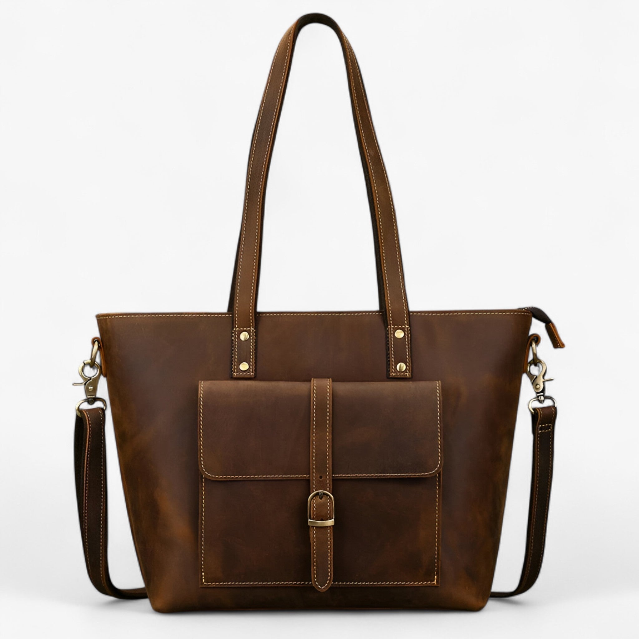 bags : Tote Bag Dames Donkerbruin - Elegante Echte Lederen Tas voor - Ruim & Lichtgewicht Ontwerp in van Pantino