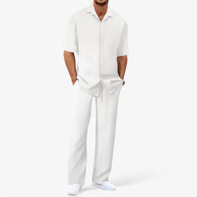 Outfit Sets : Heren Business Casual Set: Net Overhemd en Slim Fit Broek in Bianco Verpakking van 1 van Pantinoshop