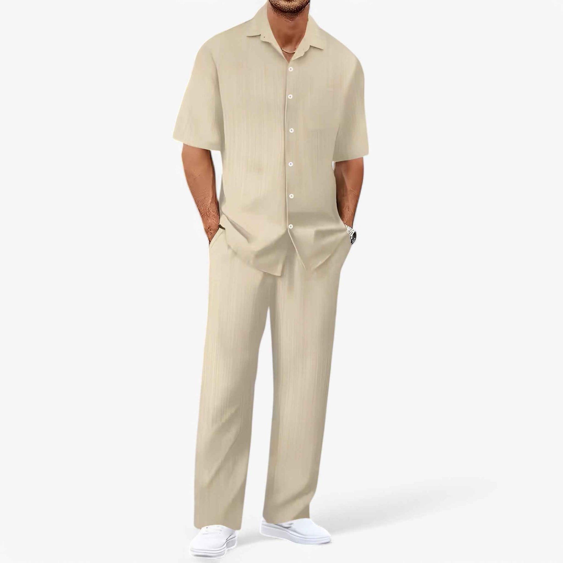 Heren Business Casual Set: Net Overhemd en Slim Fit Broek