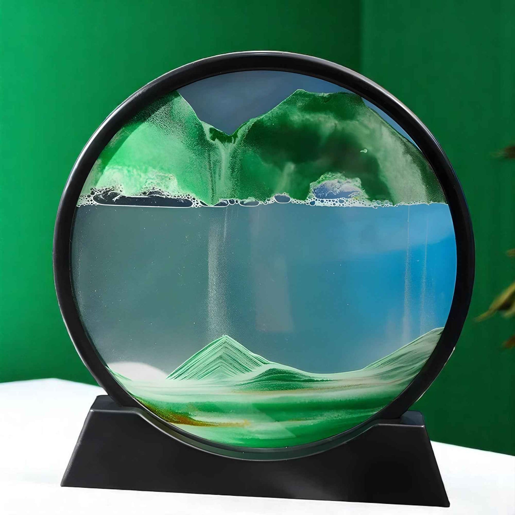 Art de sable : Decoratief 3D Bewegend Zand Schilderij van Glas – Ontspannend Landschap voor Kantoor/Thuis in Vert van Pantino