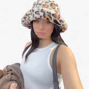 Bucket Hat : Hoed Khaki - Warme Leopardprint Vissershoed - Trendy en Comfortabel in van Pantino